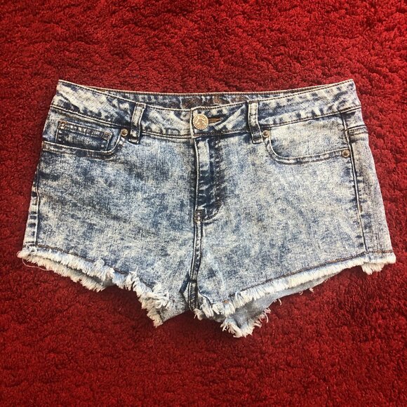 Wax Jean Juniors Mini Cut Off Stretch Denim Shorts Light Acid Wash (M) - Picture 1 of 4